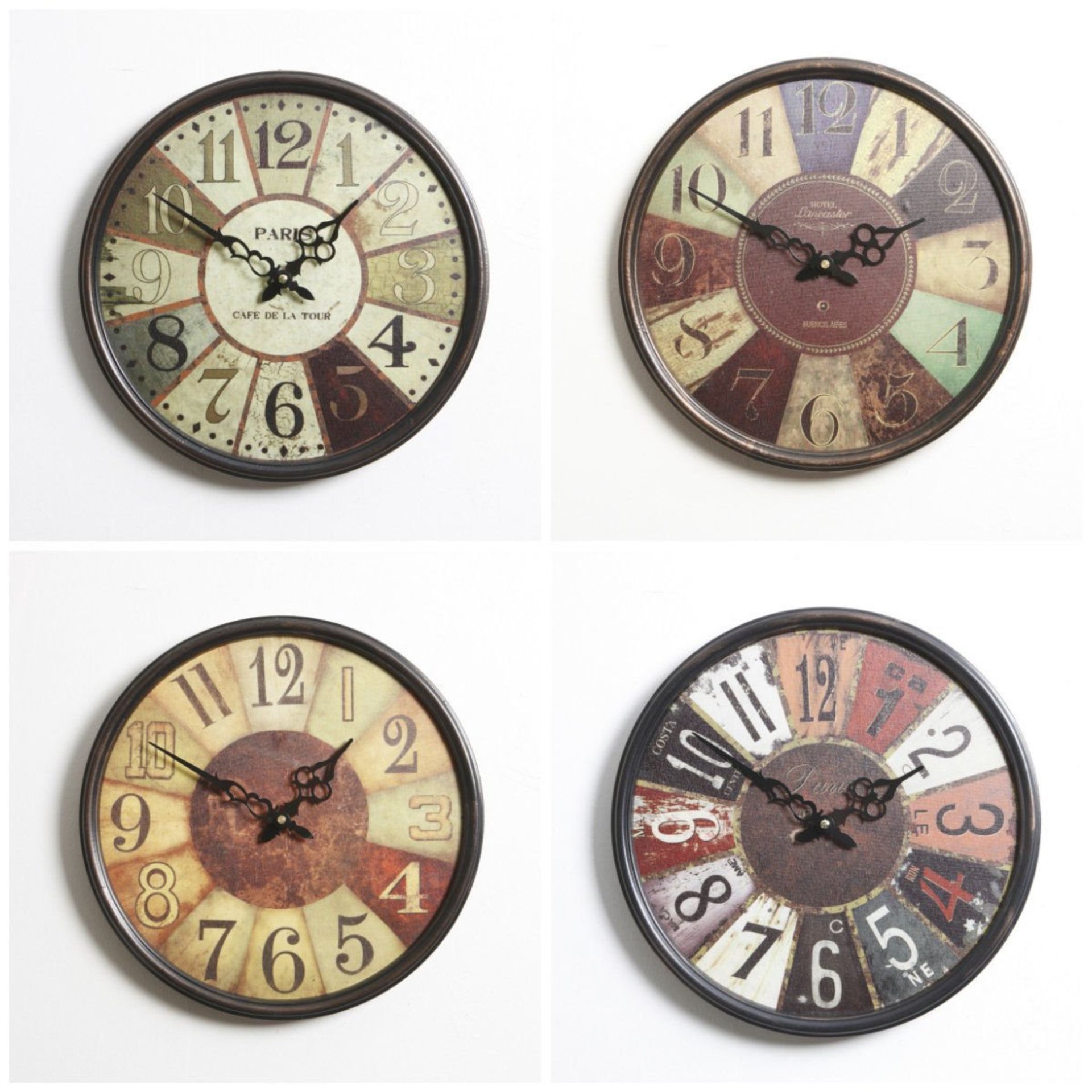 High Resale Value. 133 x pc 34 cm clocks in 4 different styles.