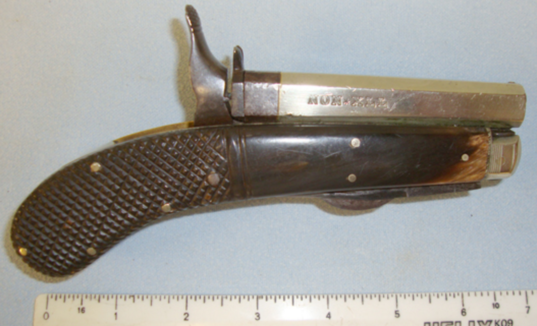 Quality, English, C1850's Unwin & Rodgers Patent 'NON* XLL' .25 Rim Fire Calibre knife Pistol