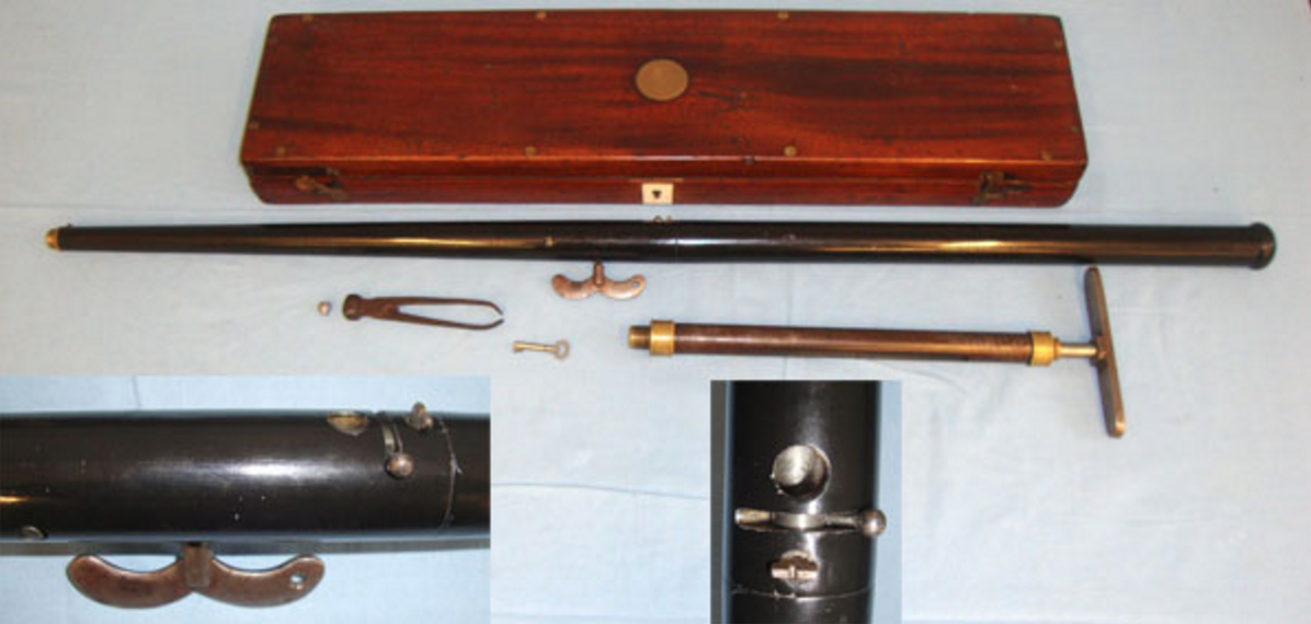 RARE,Cased,'AA' Shot Victorian Air Cane With Pump By E.M. Reilly & Co. London, Original Accessories.