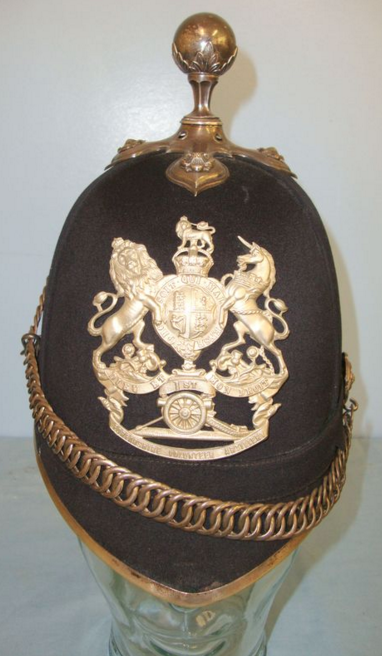 Post 1901, Home Service Pattern, Scottish, 1st Forfarshire Volunteer Artillery Blue Cloth Helmet - Image 2 of 3