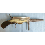 Quality Bore Percussion knife Pistol With Polished Horn Scales