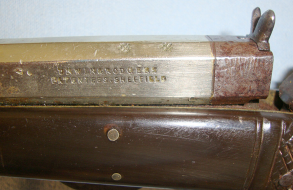 Quality, English, C1850's Unwin & Rodgers Patent 'NON* XLL' .25 Rim Fire Calibre knife Pistol - Image 2 of 3