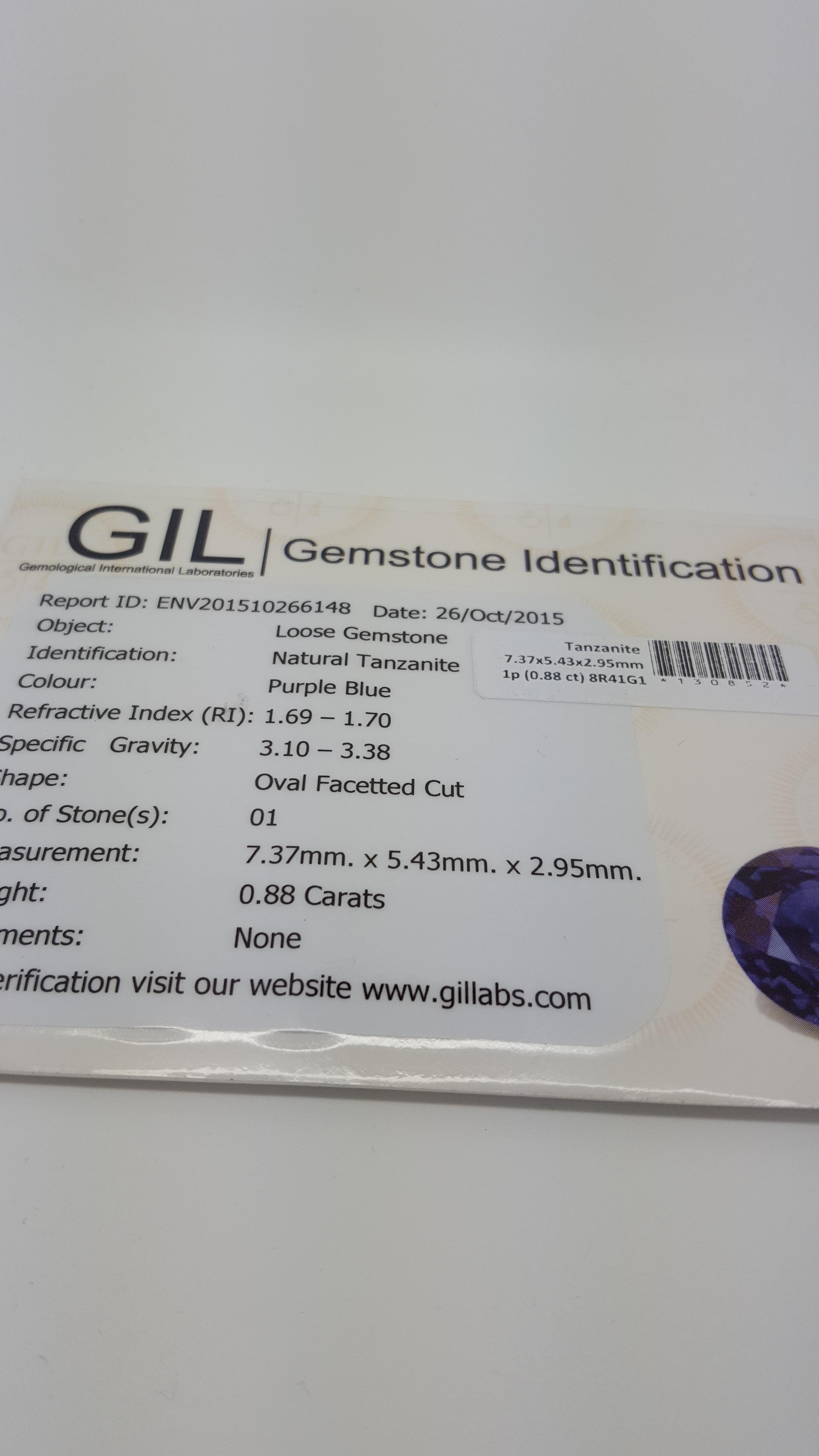 0.88 ct Natural Loose Certified Tanzanite - Image 2 of 2