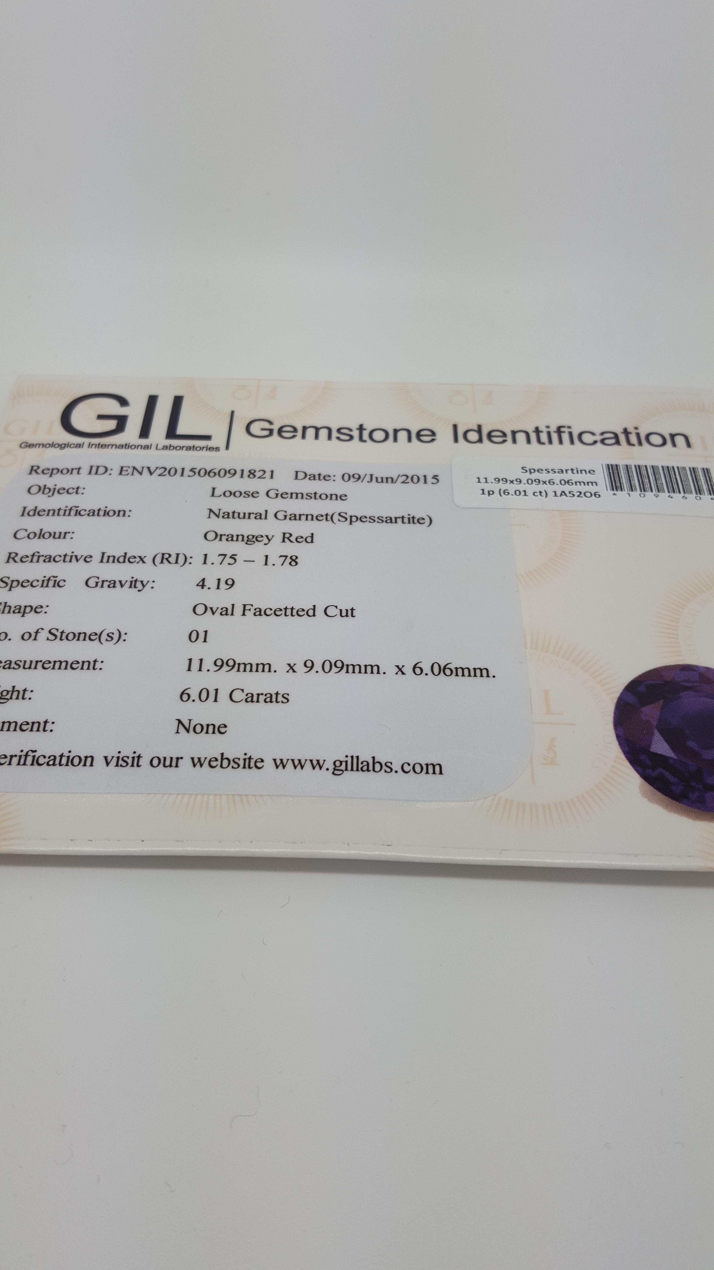 6.01 ct Natural Loose Certified Garnet - Image 2 of 2