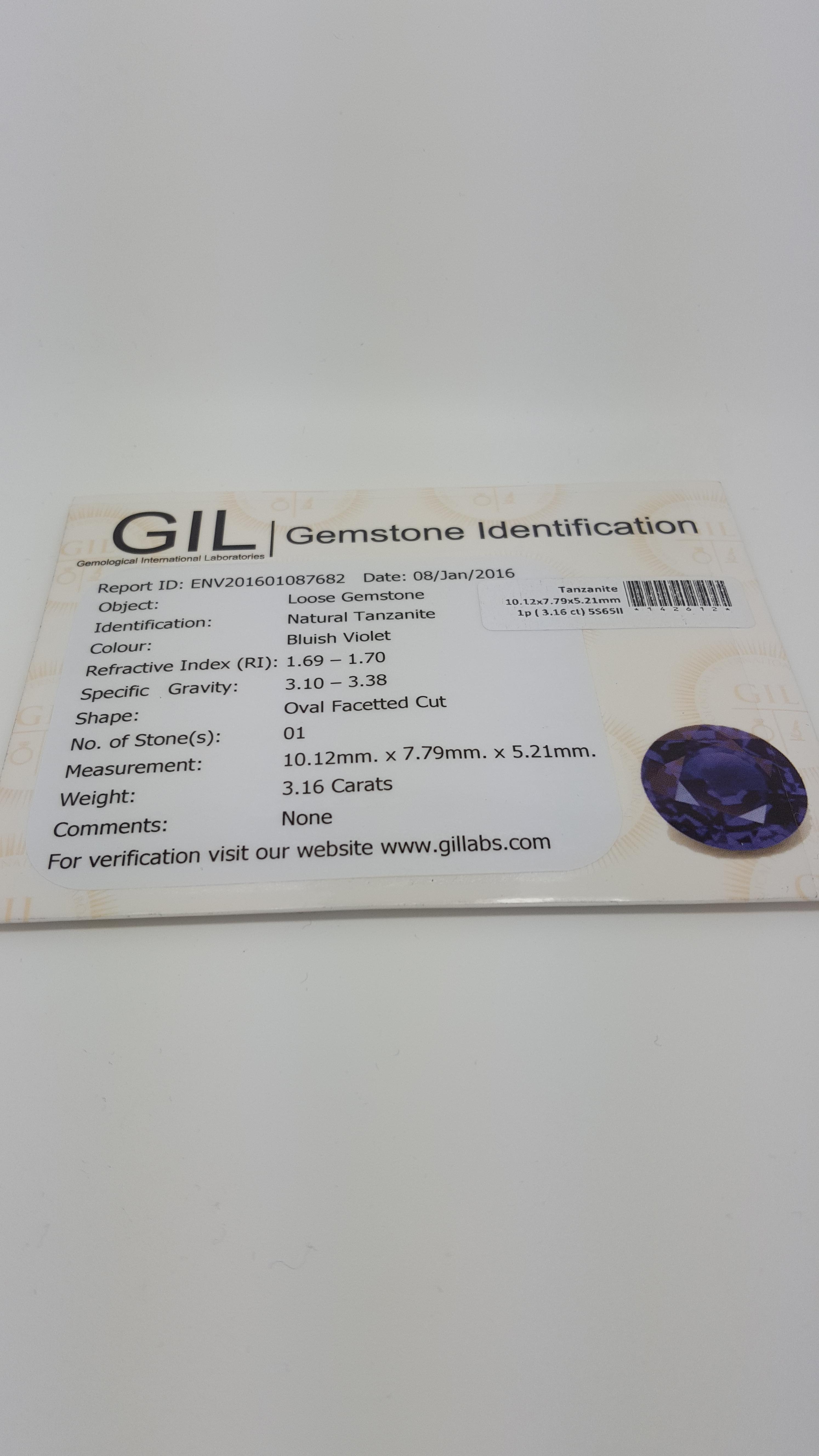 3.16 ct Natural Loose Certified Tanzanite - Image 2 of 2