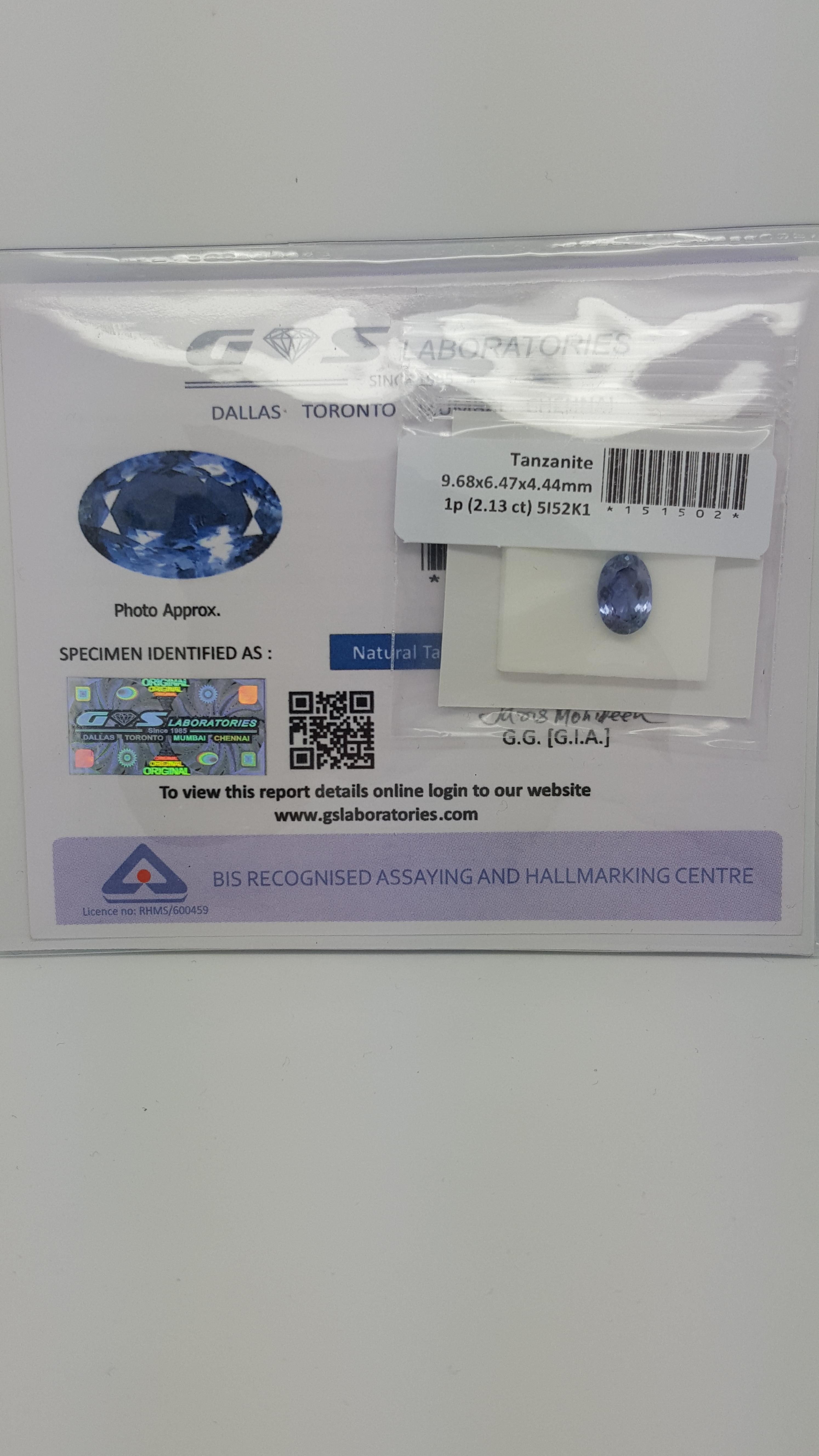 2.13 ct natural loose certified tanzanite