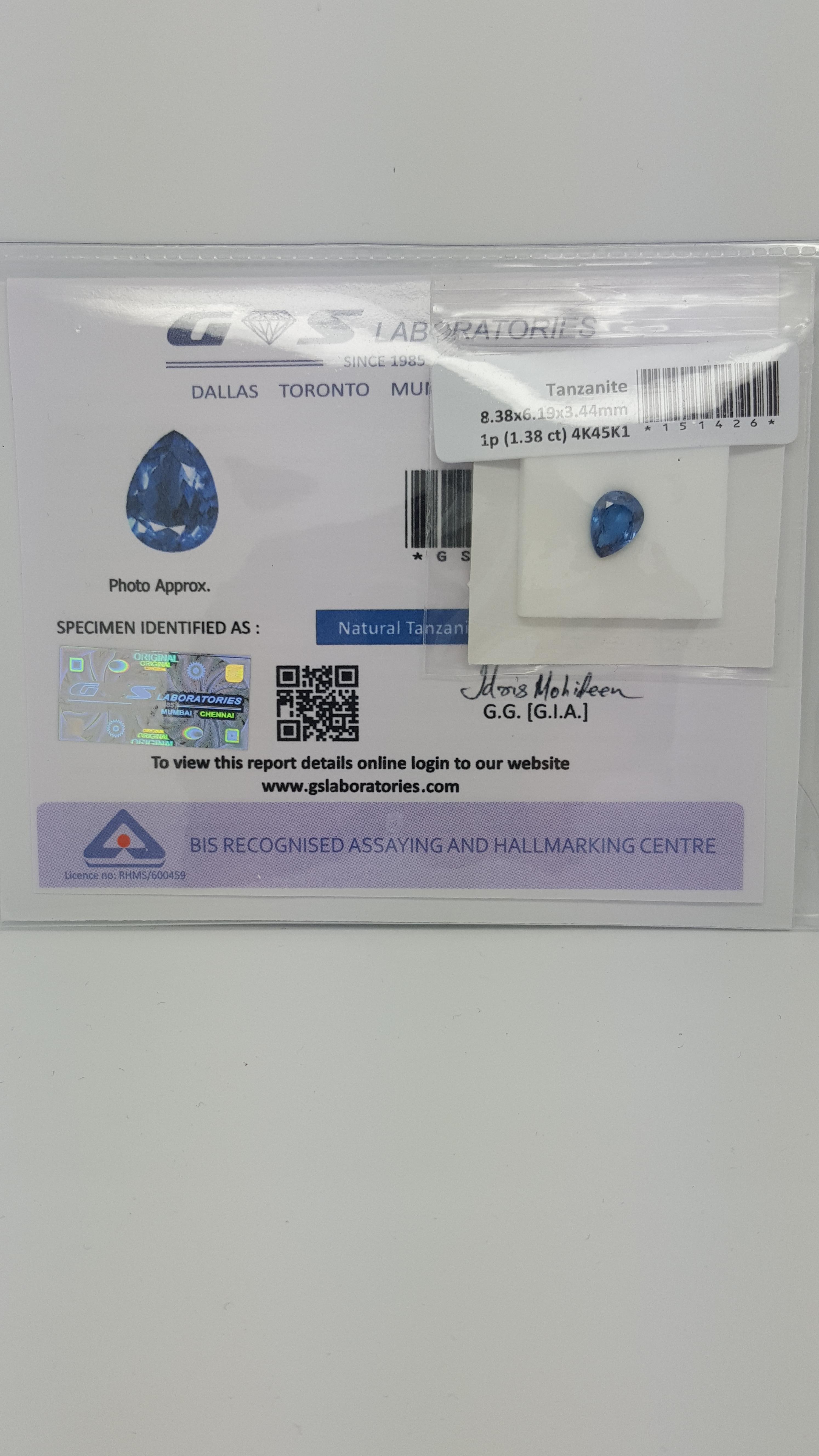 1.38 ct Natural Loose Certified Tanzanite