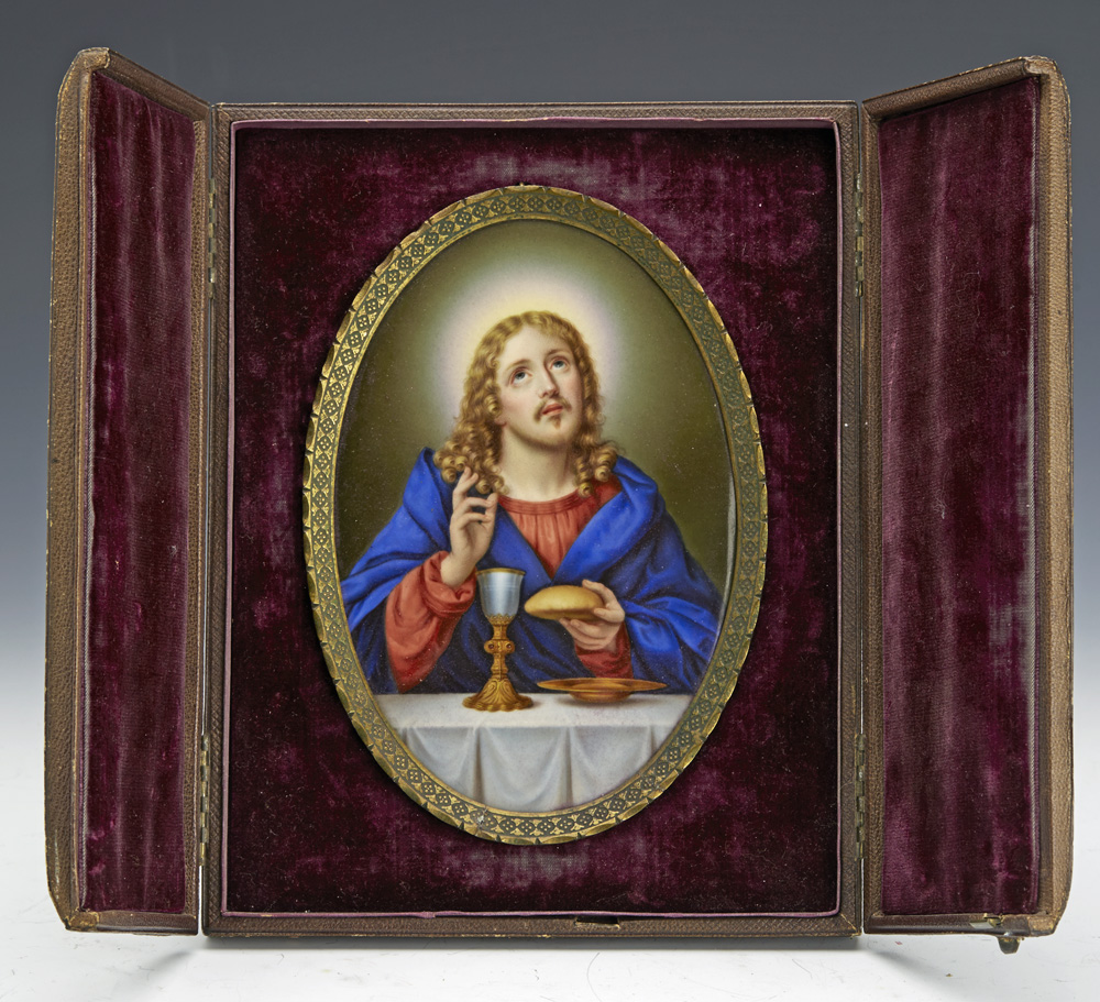 ANTIQUE MEISSEN FEAST OF CORPUS CHRISTI HAND PAINTED CASED PLAQUE 19TH C. - Image 11 of 13