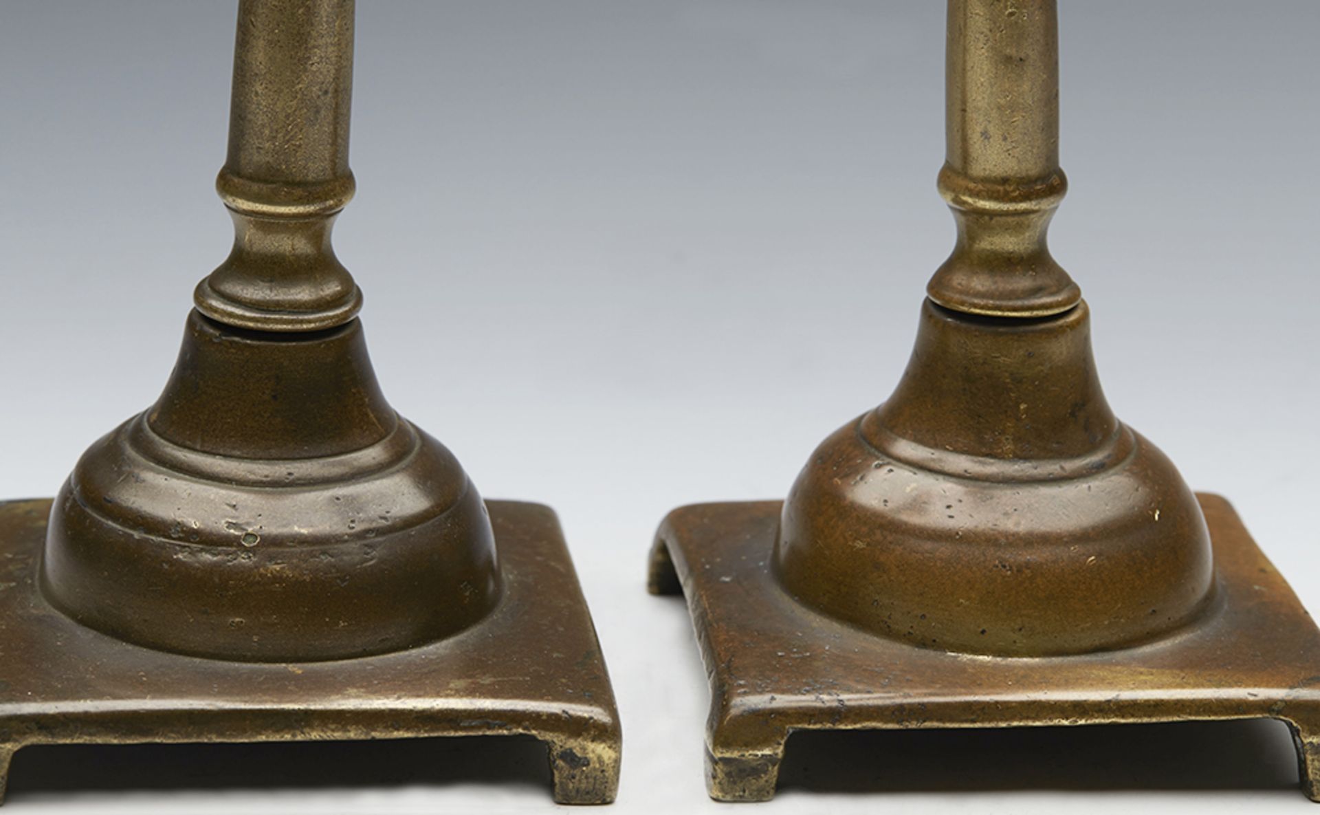 PAIR ANTIQUE SPANISH BRONZE CANDLESTICKS 18TH C. - Image 9 of 12