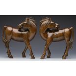 ANTIQUE CHINESE CARVED HARD WOOD HORSES EARLY 20TH C.