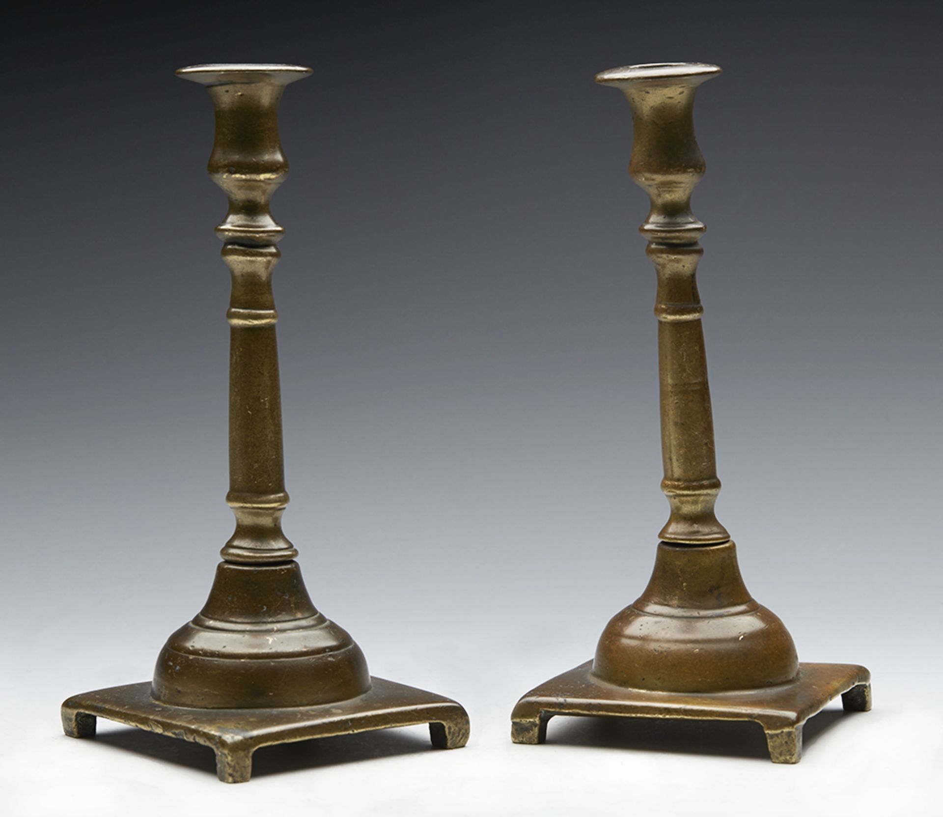 PAIR ANTIQUE SPANISH BRONZE CANDLESTICKS 18TH C. - Image 11 of 12