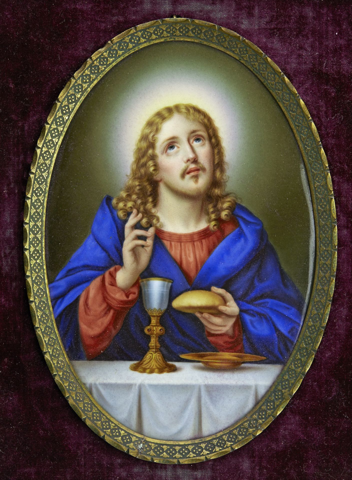 ANTIQUE MEISSEN FEAST OF CORPUS CHRISTI HAND PAINTED CASED PLAQUE 19TH C. - Image 9 of 13