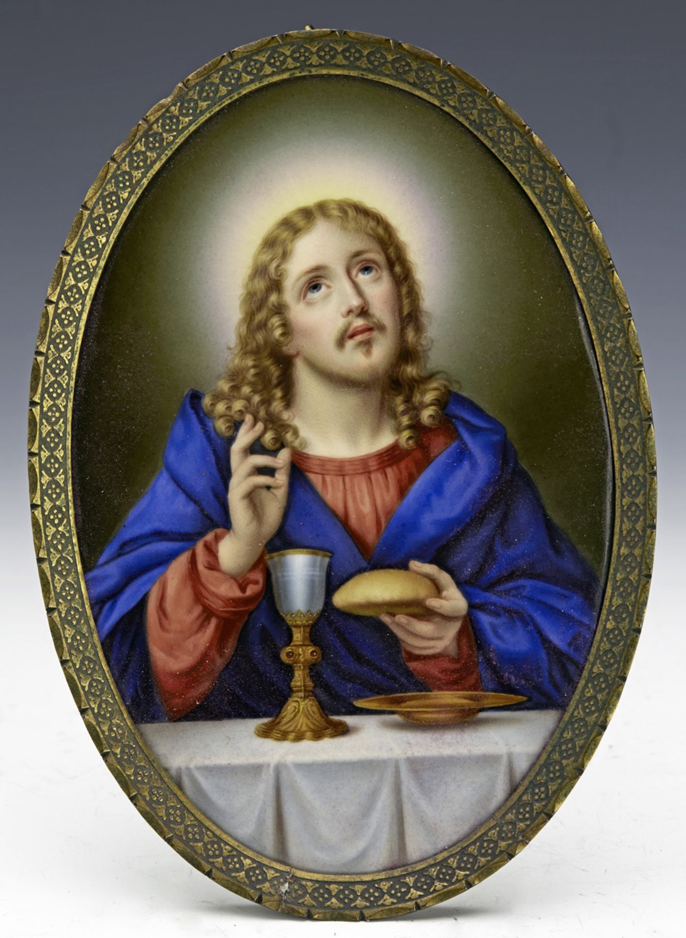 ANTIQUE MEISSEN FEAST OF CORPUS CHRISTI HAND PAINTED CASED PLAQUE 19TH C. - Image 2 of 13