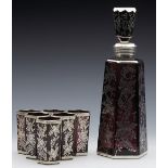 Italian Silver Overlay Amethyst Glass Liqueur Set Early 20Th C.