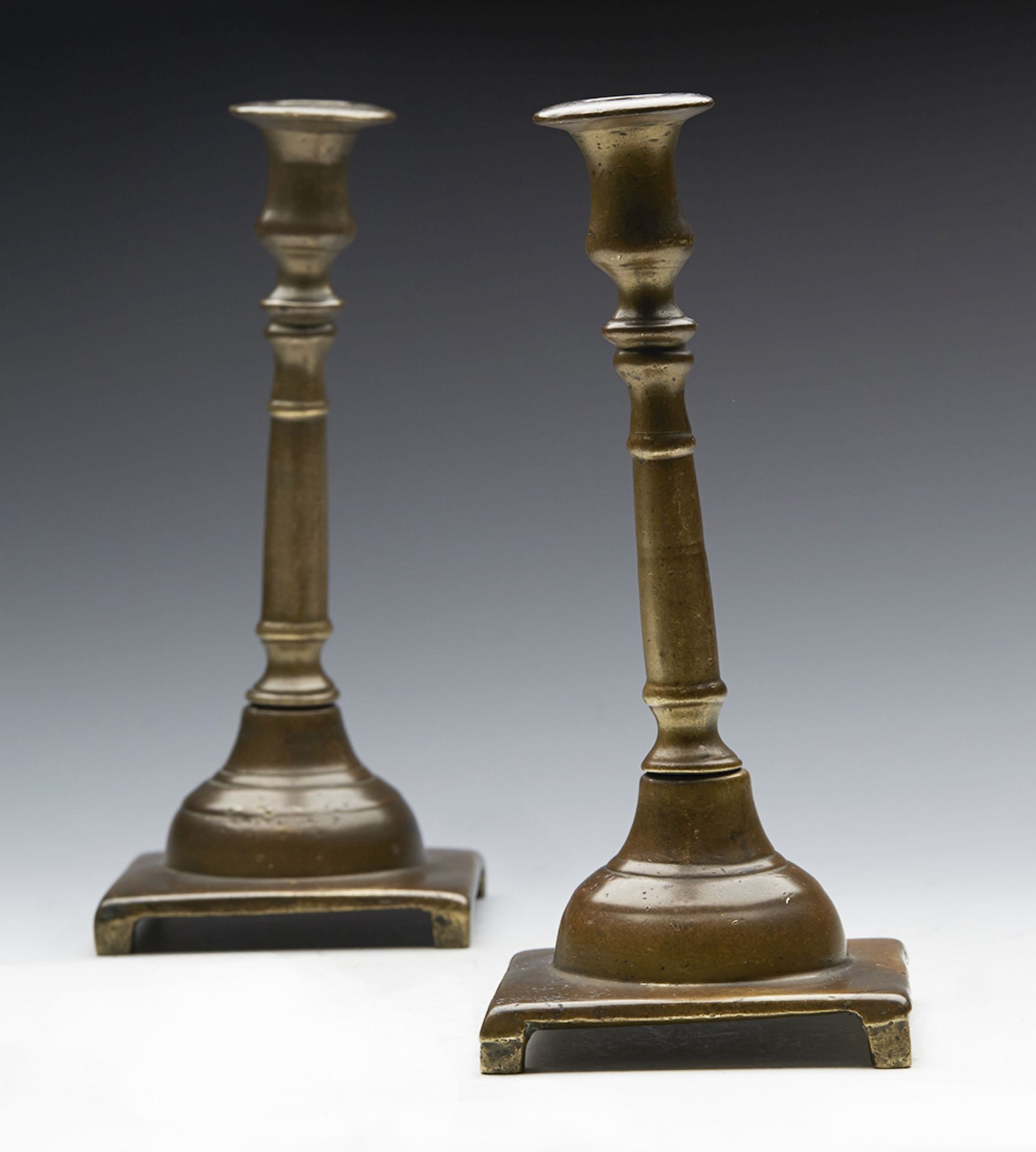 PAIR ANTIQUE SPANISH BRONZE CANDLESTICKS 18TH C. - Image 10 of 12