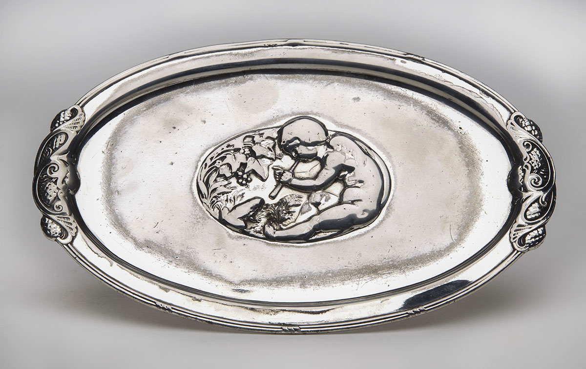 ART NOUVEAU WMF BOY & FROG SILVER PLATED PLAQUE c.1905