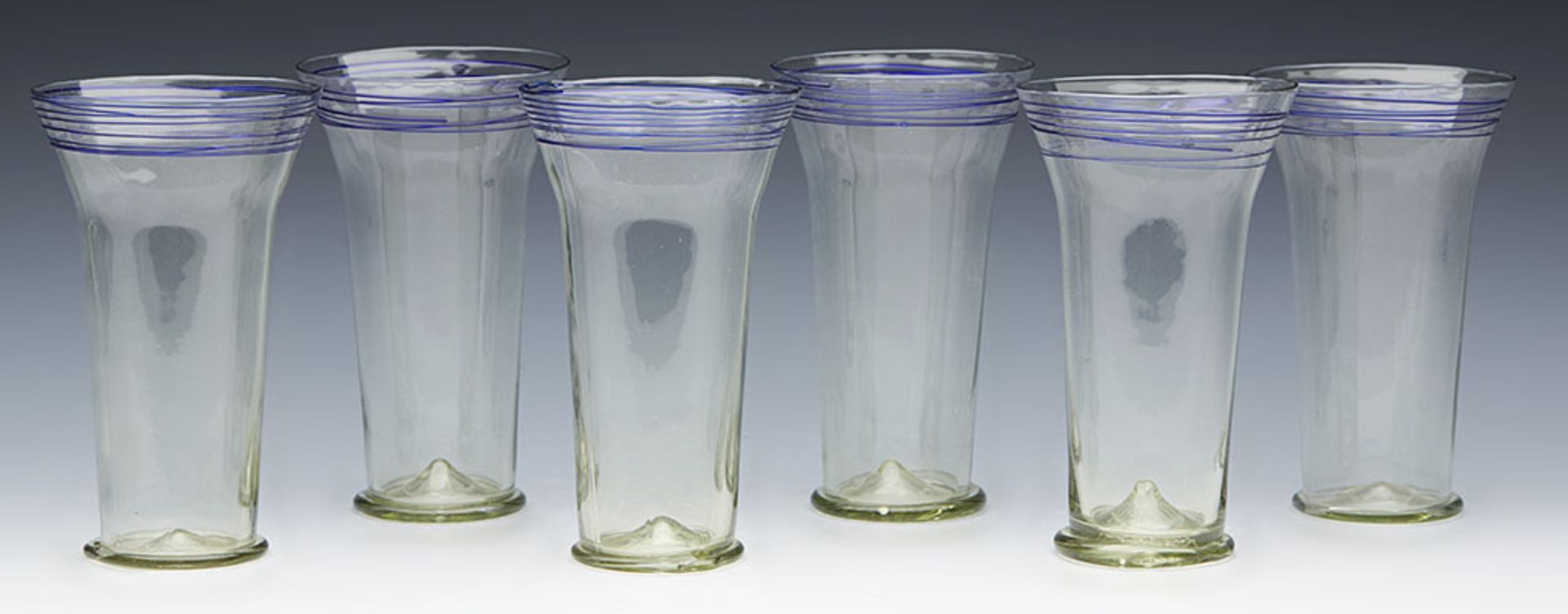 ARTS & CRAFTS SET SIX TUMBLER GLASSES ATTRIBUTED TO JAMES POWELL C.1890