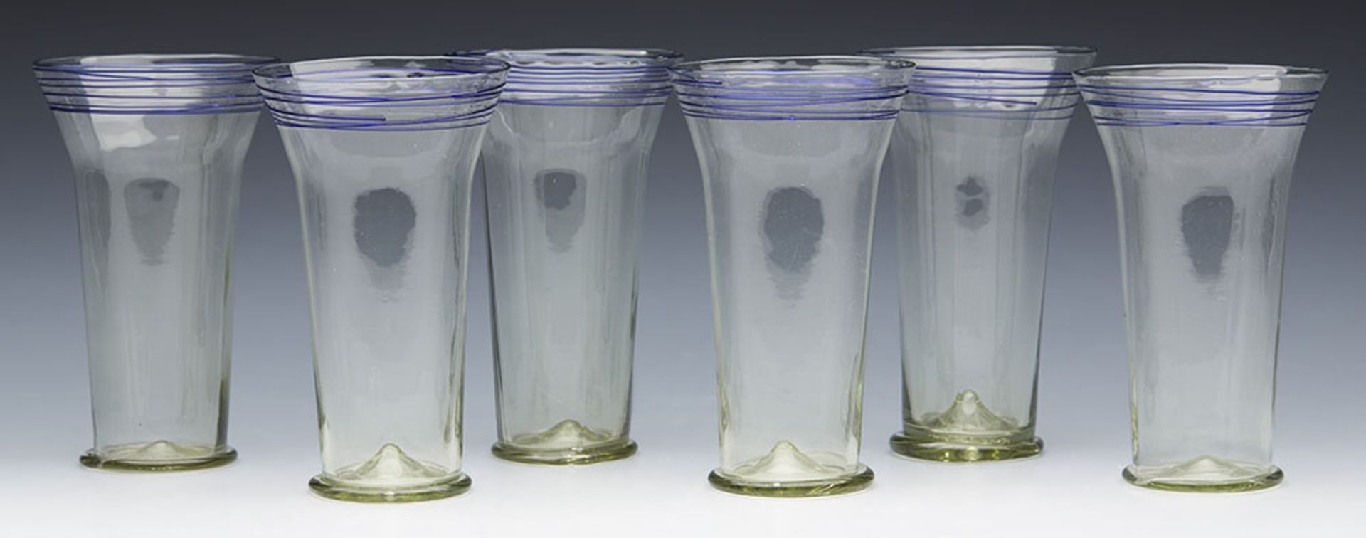 ARTS & CRAFTS SET SIX TUMBLER GLASSES ATTRIBUTED TO JAMES POWELL C.1890 - Image 6 of 14