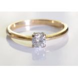 A 9 ct gold solitaire ring. A 0.25ct brilliant cut diamond set in 9ct gold. 1.7grms - size K