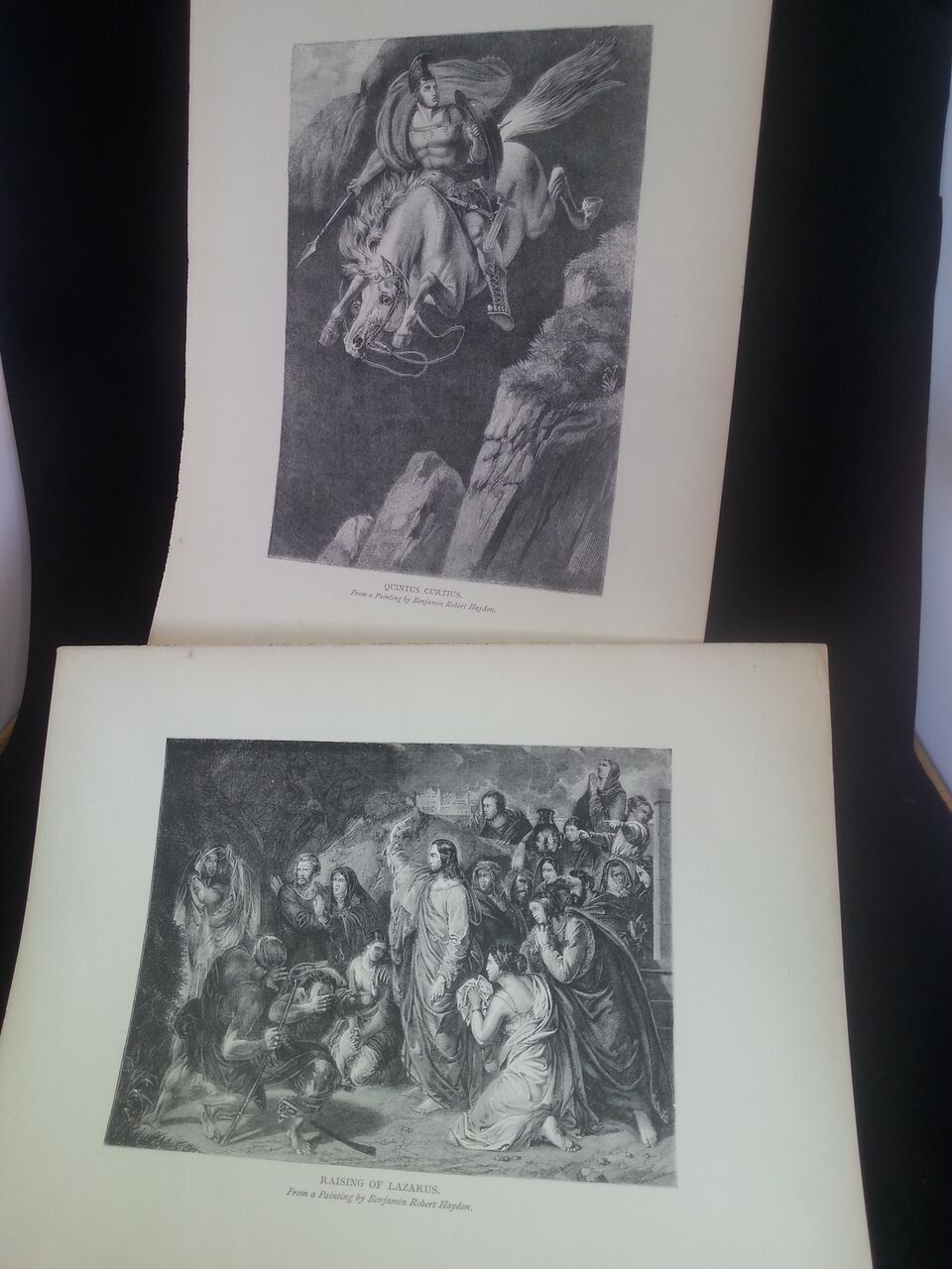 PAIR OF ENGRAVINGS c1900 OF PAINTINGS BY BENJAMIN ROBERT HAYDON (1786 - 1846) . "Quintus