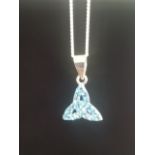 STERLING SILVER (STAMPED 925) 18" CURB CHAIN WITH BLUE CRYSTAL TRINITY KNOT PENDANT (ALSO STAMPED