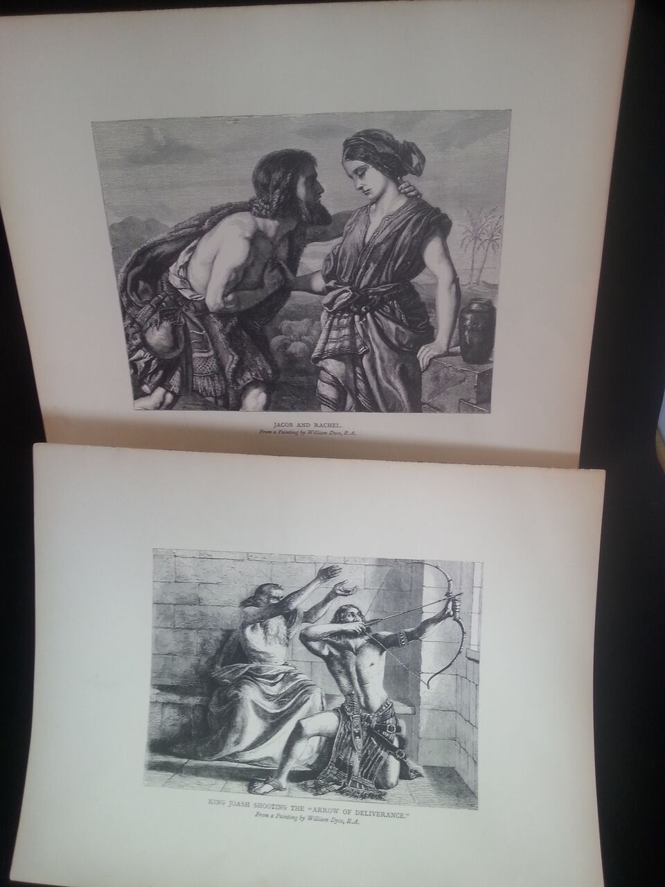 PAIR OF ENGRAVINGS c1900 OF PAINTINGS BY WILLIAM DYCE (1806 - 1864). "King Joash Shooting The