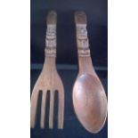 LARGE TRIBAL CARVED WOODEN FORK AND SPOON Decorative hanging tribal carved fork and spoon each