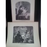 PAIR OF ENGRAVINGS c1900 OF PAINTINGS BY CHARLES WEST COPE (1811 - 1890). "Baby's Turn!" & "The