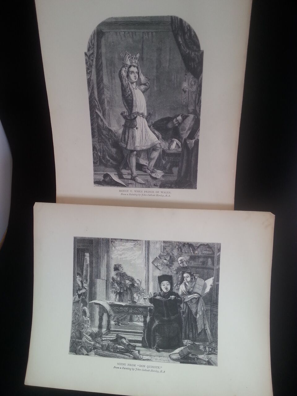 PAIR OF ENGRAVINGS c1900 OF PAINTINGS BY JOHN CALLCOTT HORSLEY. "Henry V. When Prince of Wales" & "