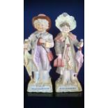 PAIR OF DELILGHTFUL LARGE BISQUE CHINA FAIRINGS "I AM OFF FOR A LONG JOURNEY" and "I AM OFF WITH