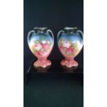 ANTIQUE PAIR OF VICTORIAN TWIN HANDLED VASES Beautiful matching pair of Victorian twin handed mantle