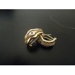 Braided Three Colour 10k Gold and Diamond French Clip Earrings.Sophisticated Italian style braided