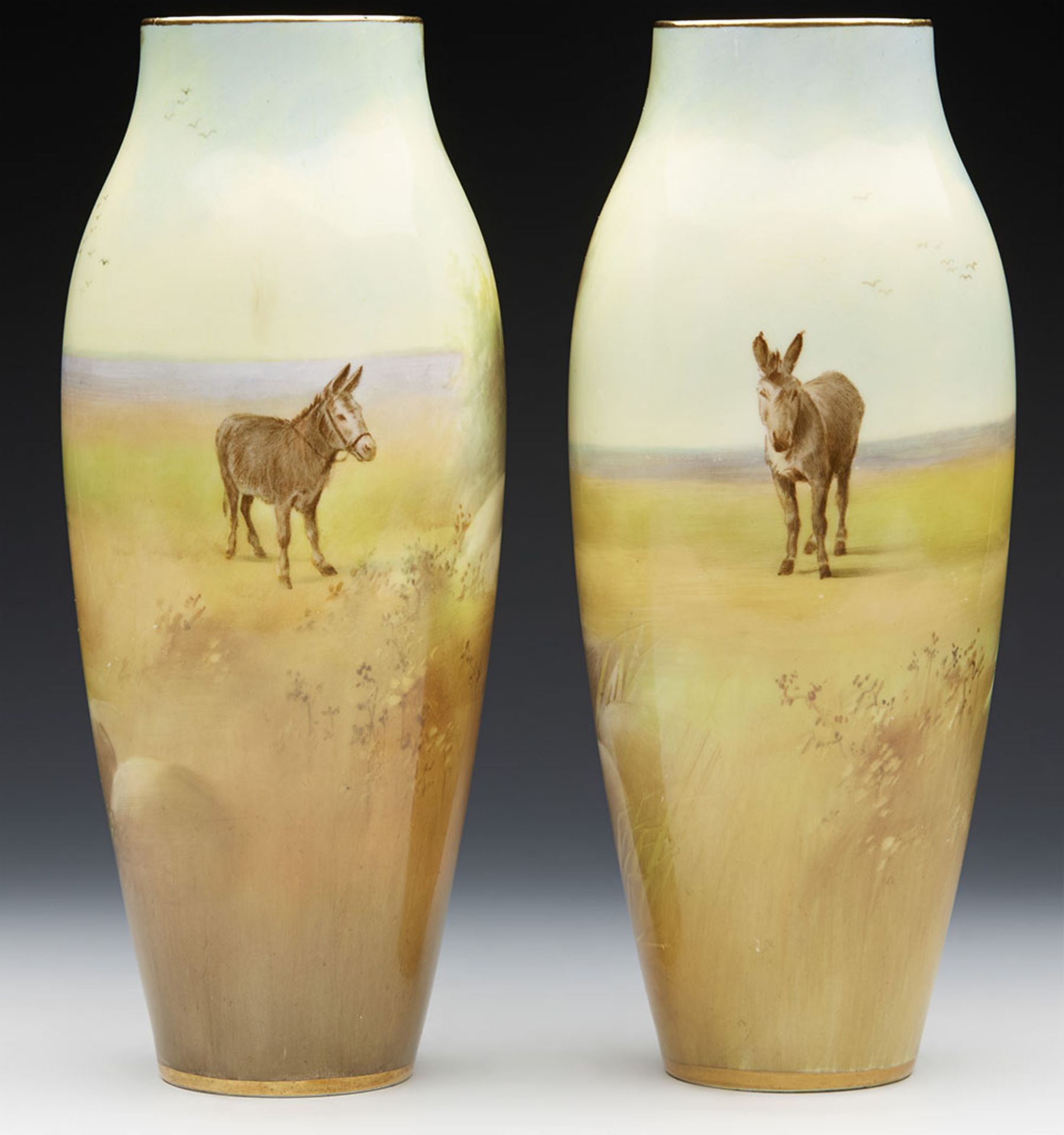 PAIR ROYAL DOULTON HAND PAINTED BOY WITH DONKEYS VASE C.1920 - Image 6 of 10