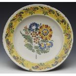 Antique Polychrome Floral Painted Faience Dish 18Th C.