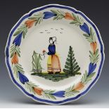 VINTAGE HENRIOT QUIMPER FAIENCE BRETON LADY PLATE 20TH C.