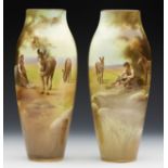 PAIR ROYAL DOULTON HAND PAINTED BOY WITH DONKEYS VASE C.1920