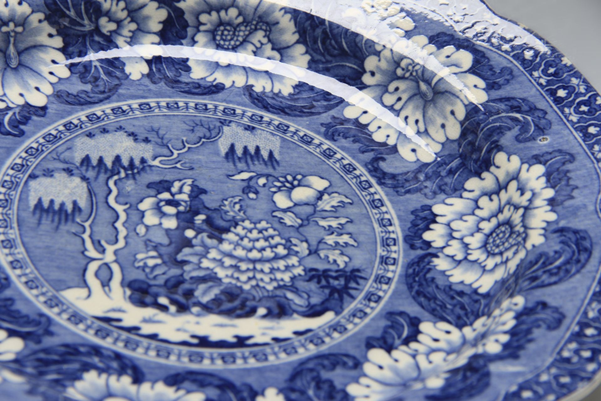 ANTIQUE STAFFORDSHIRE FLORAL SCENE BLUE & WHITE PLATE c.1820 - Image 9 of 10