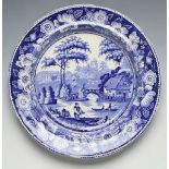 ANTIQUE STAFFORDSHIRE WILD ROSE BLUE & WHITE PLATE c.1830