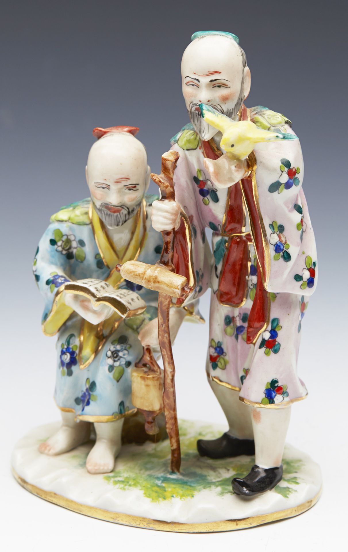 ANTIQUE CONTINENTAL PORCELAIN FIGURE OF TWO CHINESE ELDERS 19TH C.