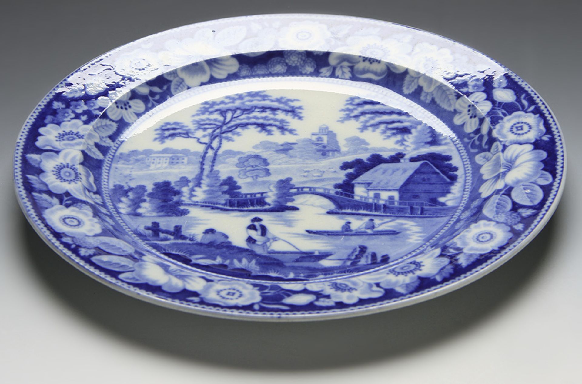 ANTIQUE STAFFORDSHIRE WILD ROSE BLUE & WHITE PLATE c.1830 - Image 8 of 8