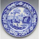 ANTIQUE STAFFORDSHIRE WILD ROSE BLUE & WHITE PLATE c.1830