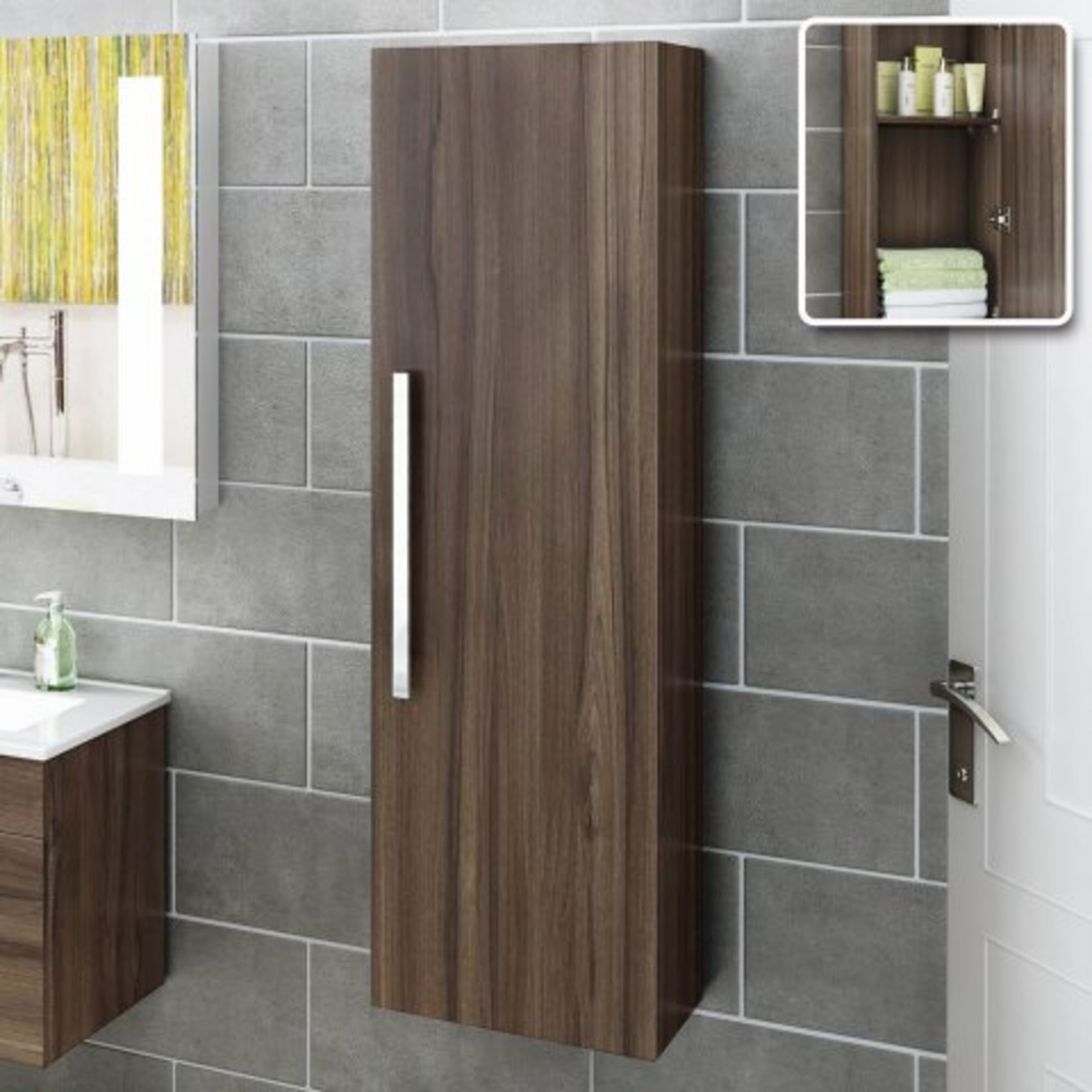 N61 - 1200mm Avon Walnut Effect Tall Storage Cabinet - Wall Hung. RRP £274.99. If space saving is