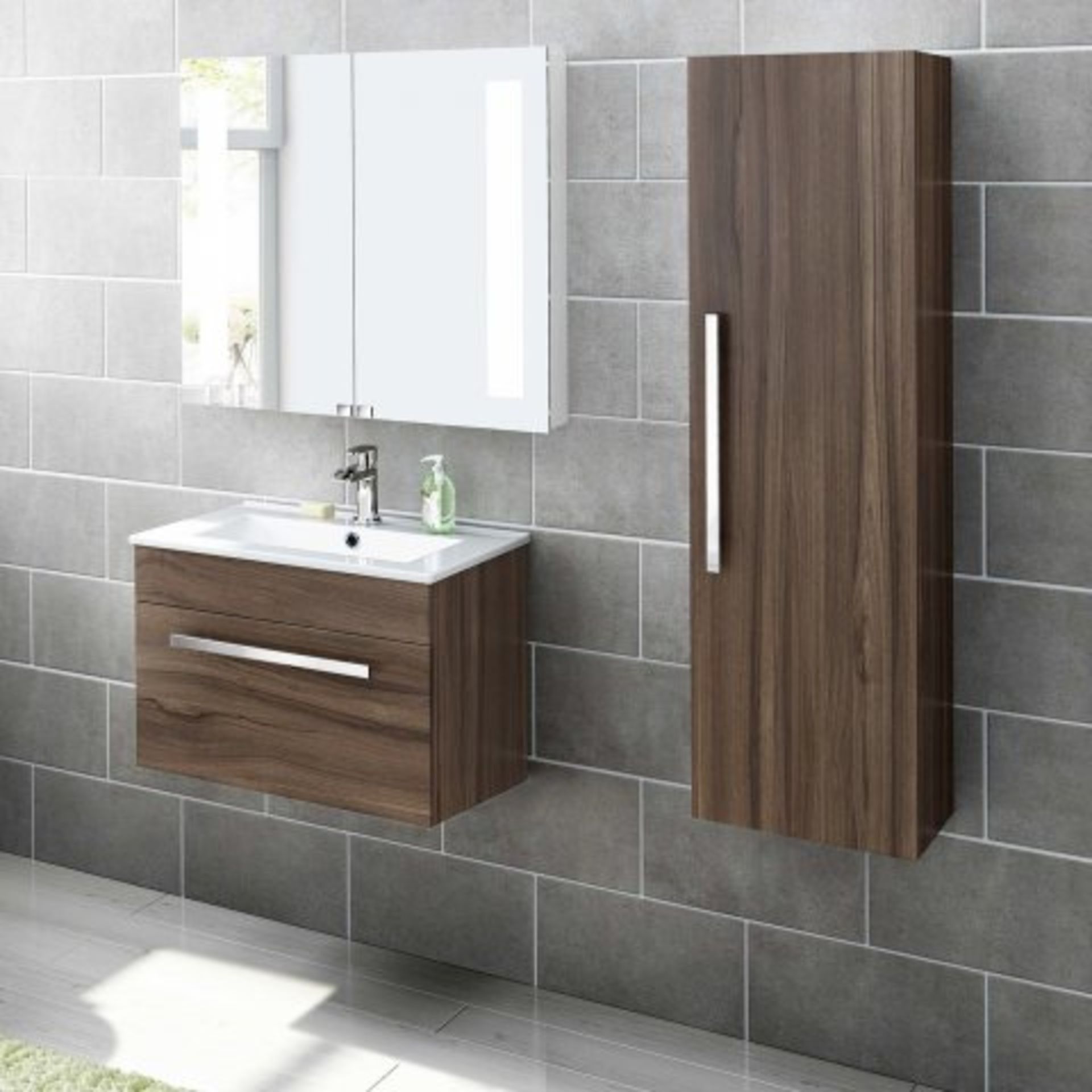 N61 - 1200mm Avon Walnut Effect Tall Storage Cabinet - Wall Hung. RRP £274.99. If space saving is - Image 3 of 3