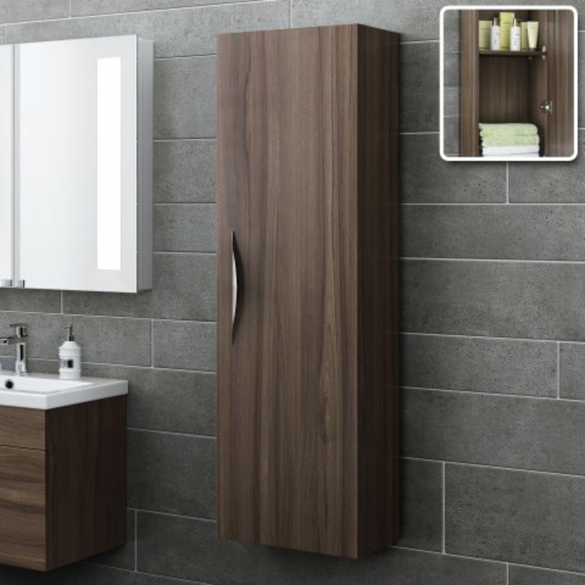 N55 - 1200mm Severn Walnut Effect Tall Storage Cabinet - Wall Hung. RRP £299.99. Another stunning