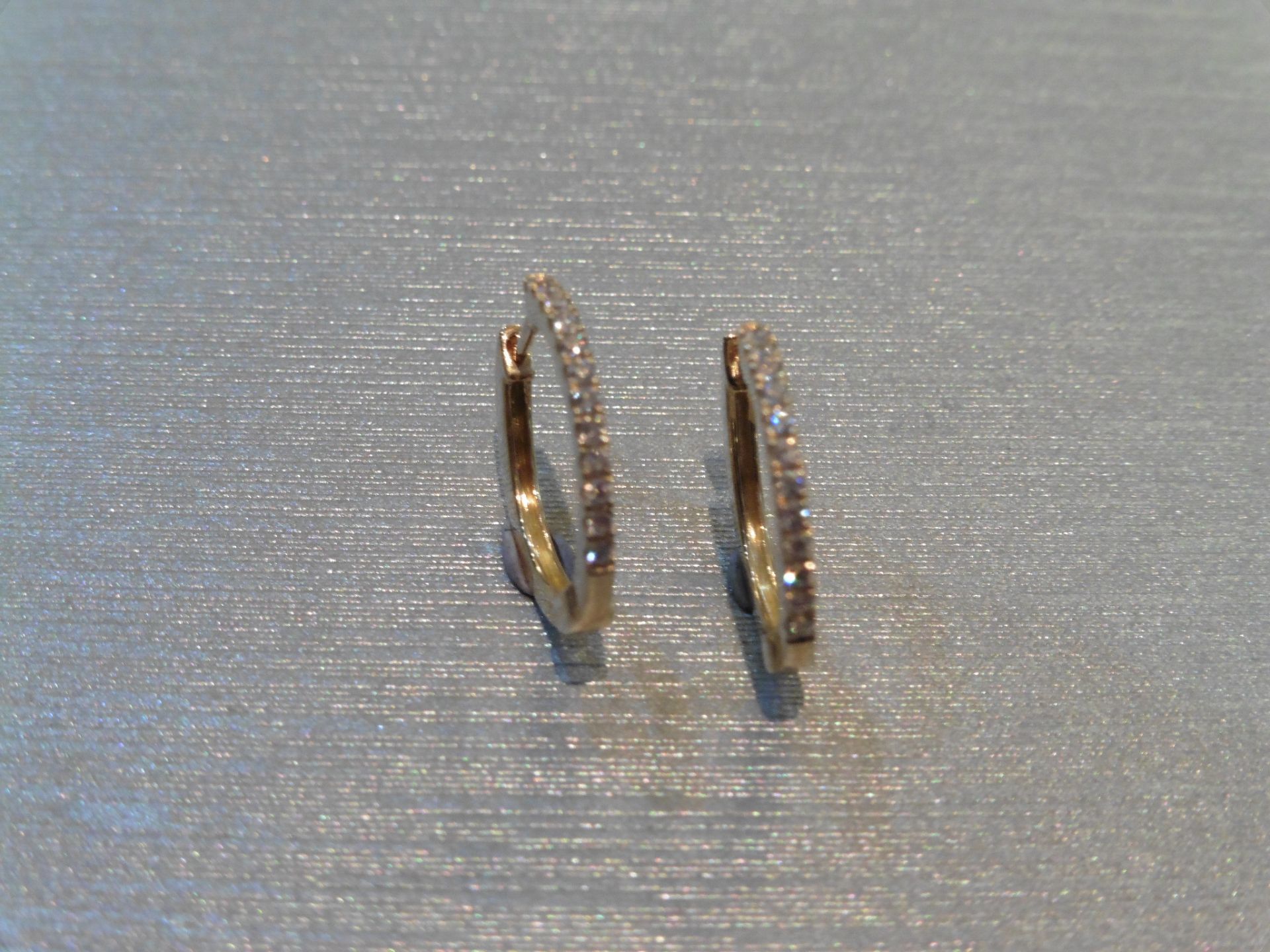 Brand new 18ct yellow gold _ hoop style diamond earrings. Each set with tiny brilliant cut diamonds, - Image 3 of 3