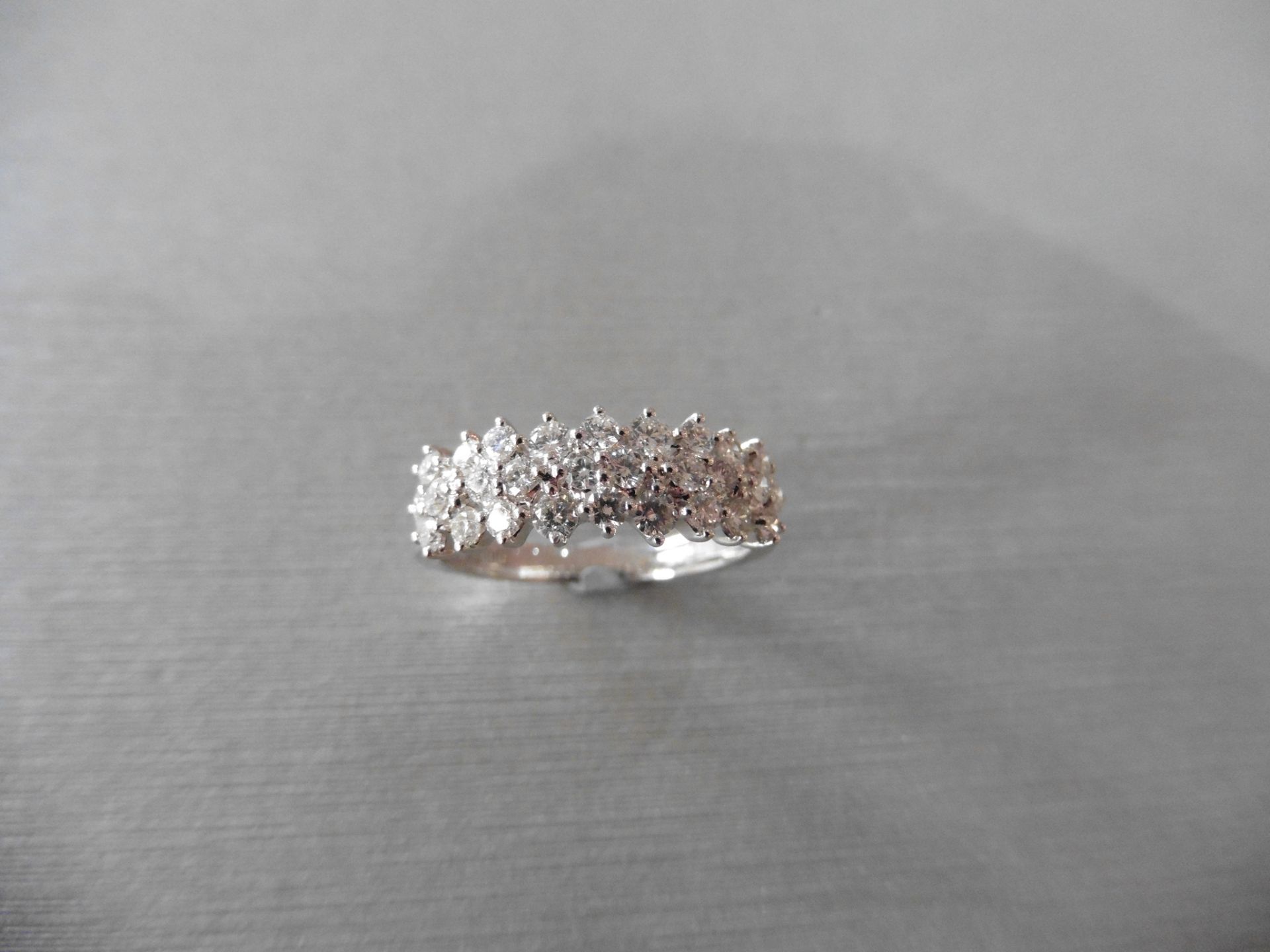 18ct white gold diamond band ring set with 3 rows of small brilliant cut diamonds, H colour and Si - Image 3 of 3