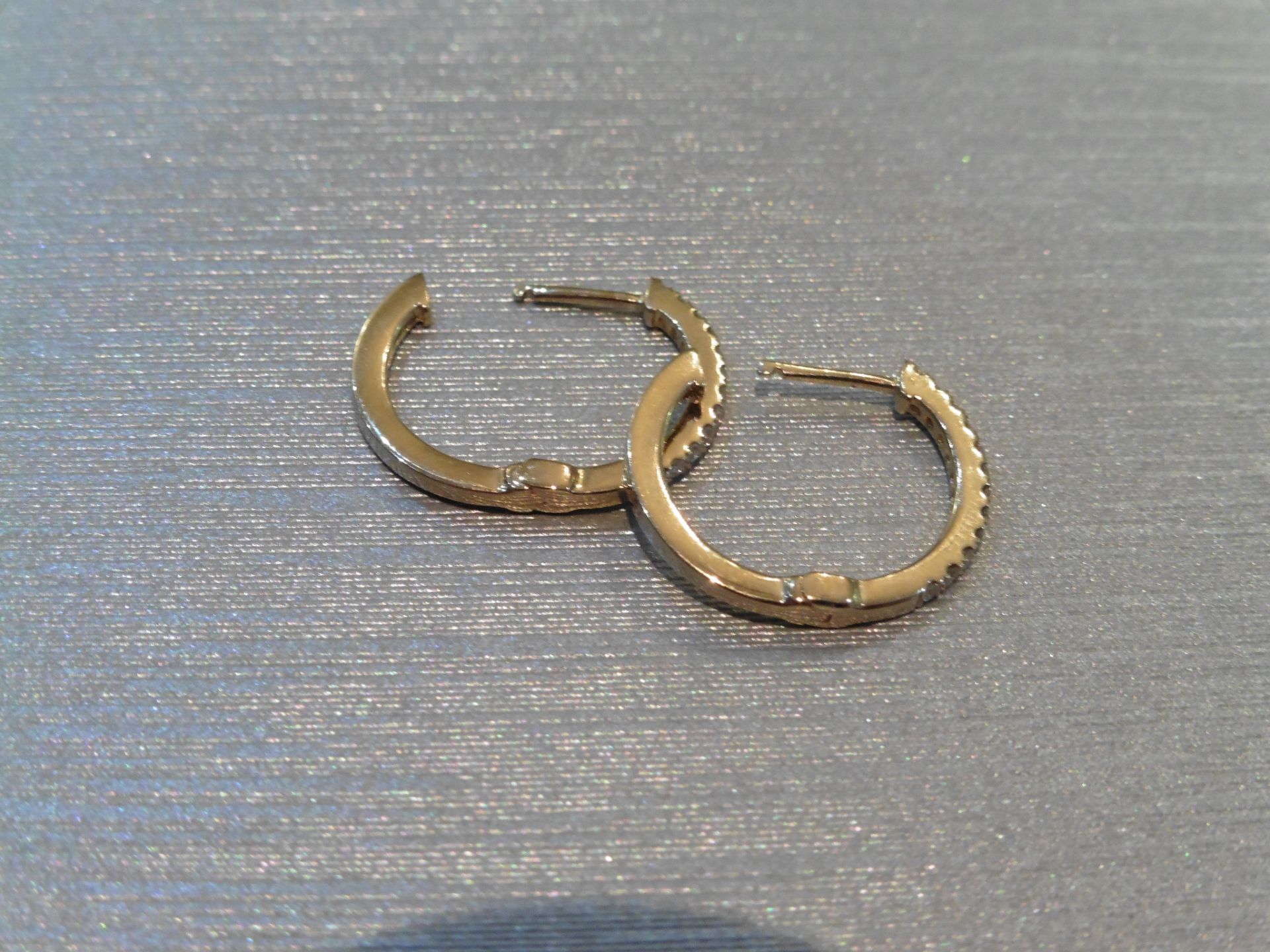 Brand new 18ct yellow gold _ hoop style diamond earrings. Each set with tiny brilliant cut diamonds, - Image 2 of 3