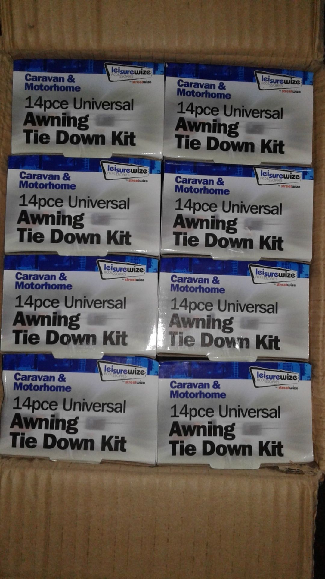 8 x sets - brand new 14pc awning tie down kit ( some damage packaging - items brand new inside ) rrp