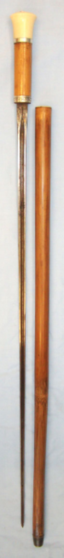 Victorian Gentleman’s,MallacaTriangular Section Rapier Blade Swordstick. Antique Ivory Topped Handle