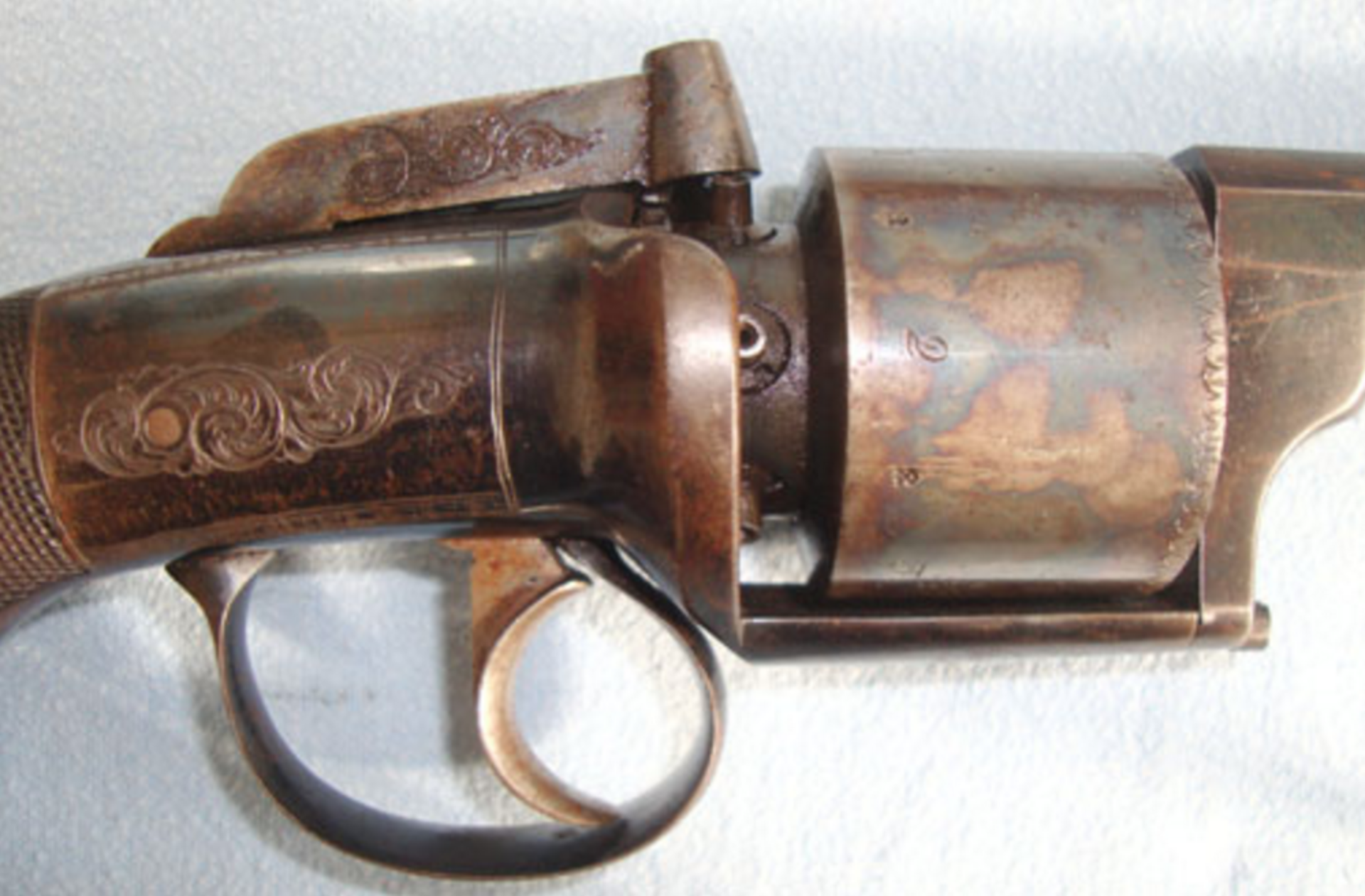 MINT, C1840, English Laird's Patent .44" Bore, Transitional 6 Shot Bar Hammer Percussion Revolver - Image 2 of 3